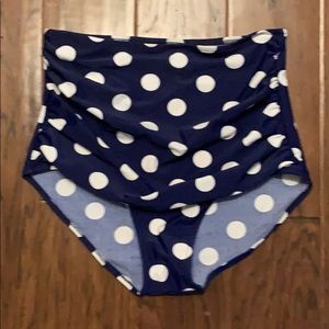 Blue white polka dot high waisted tummy control